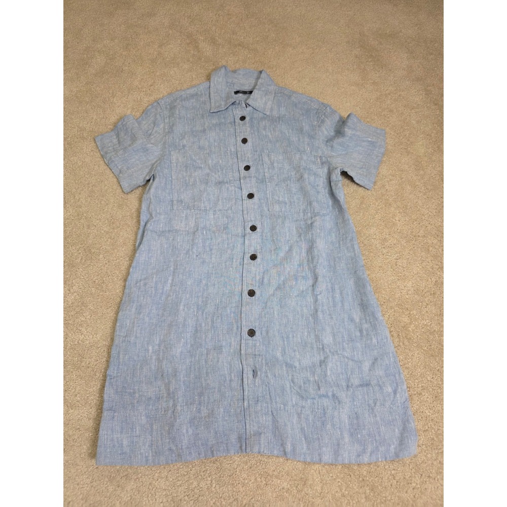 Madewell Linen Short Sleeve Button Front Mini Dress Light Blue Small